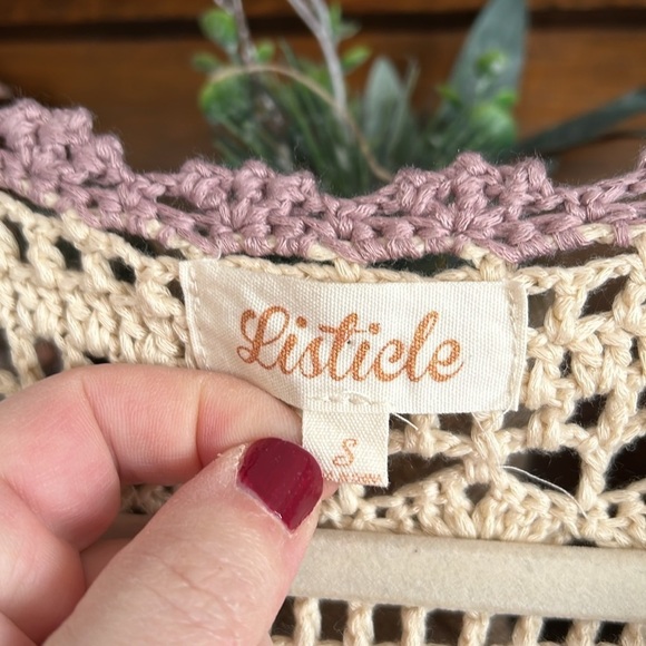 LISTICLE Multi Color Crochet Button Down Sleeveless Vest, Size Small, EUC. - Picture 3 of 7